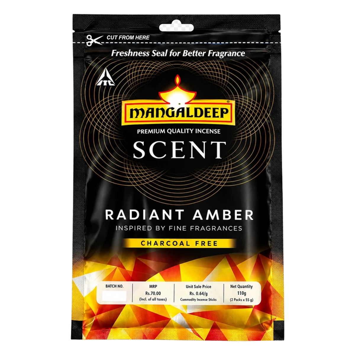 Scent Radiant Amber Charcoal Free Agarbatti