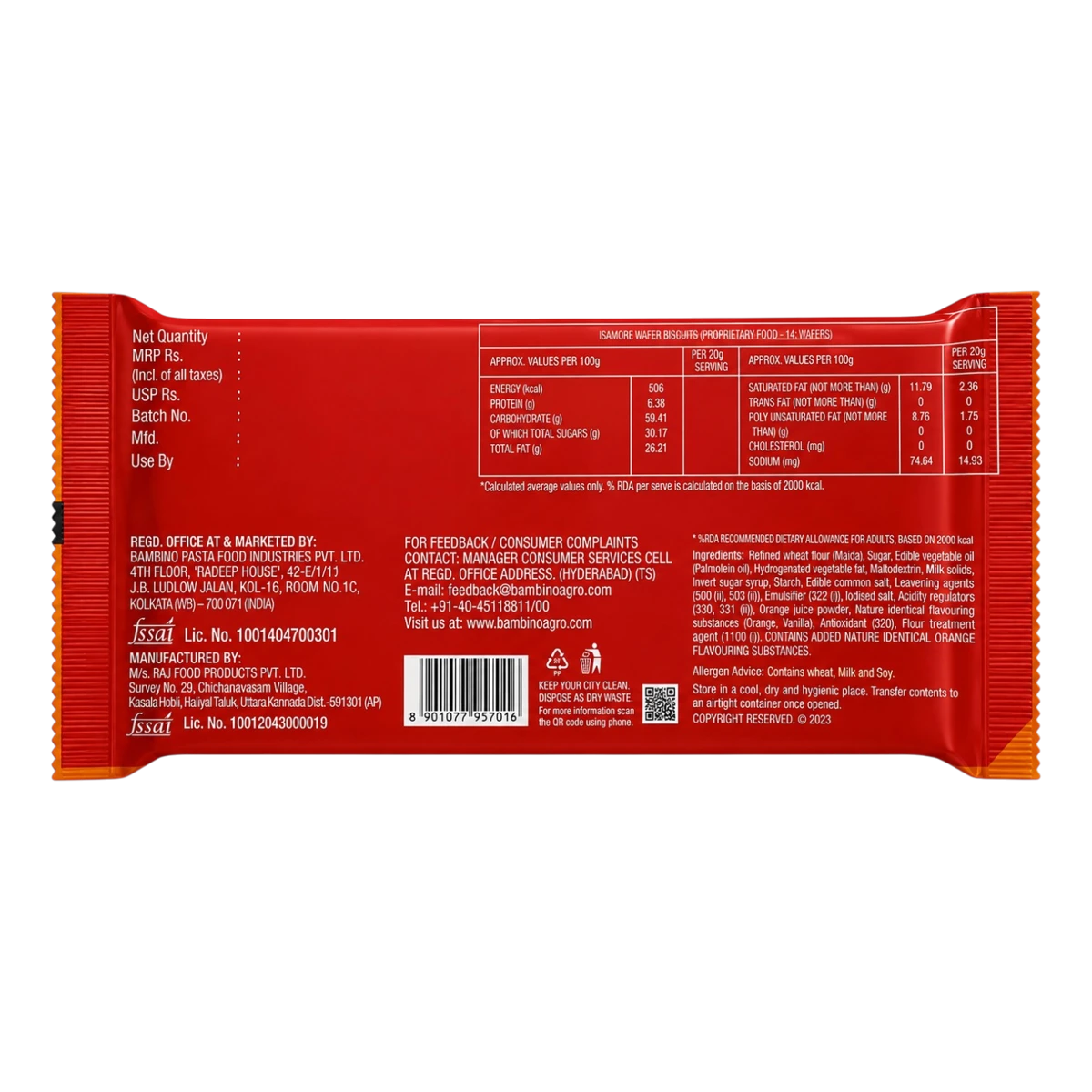 Amore Orange Twist Wafer Biscuits