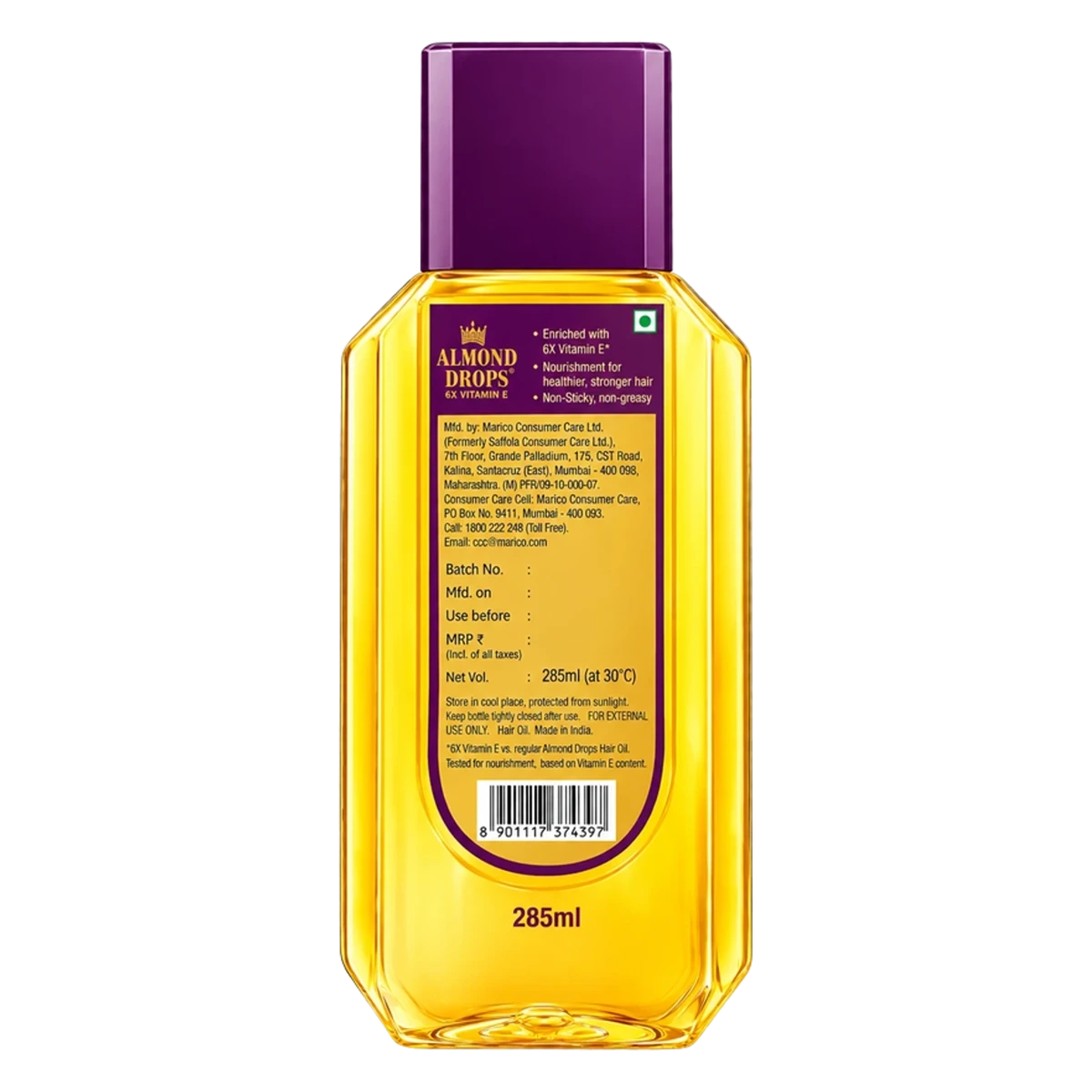 Almond Drops 6X Vitamin E Nourishment Non Sticky Hair Oil