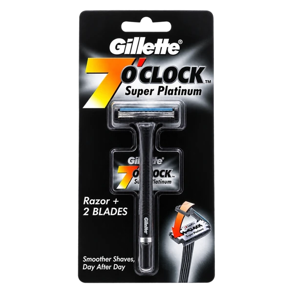 Gillette 7 O' Clock Super Platinum Razor and 2 Blades